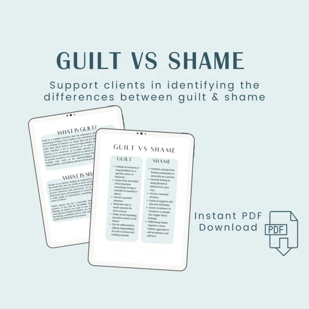 Guilt and Shame Workbook, Mental Health Worksheets for Emotional Healing & Self-Compassion, Trauma Recovery Tool