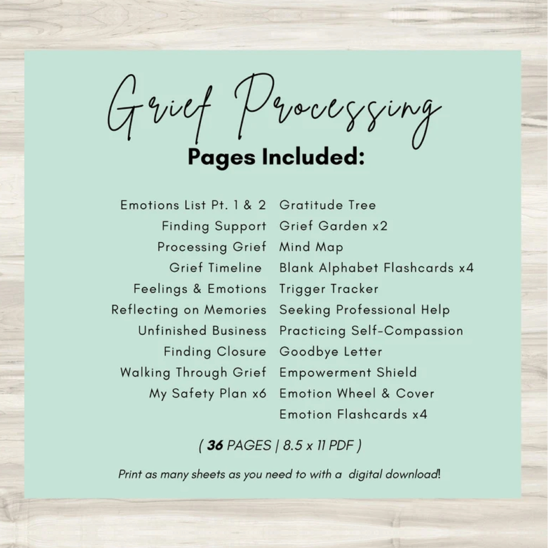 Grief Toolkit - 36 Therapeutic worksheets to Process loss, psychologist tools that will walk you through understanding and coping with grief