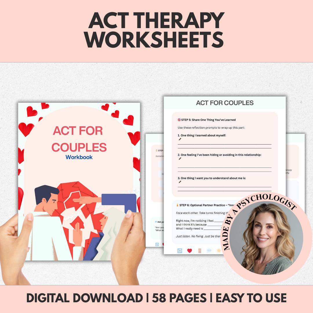 ACT Therapy Worksheets for Couples, Acceptance and Commitment Therapy for Healthy Relationships, Marriage Counseling, ACT Workbook Bundle