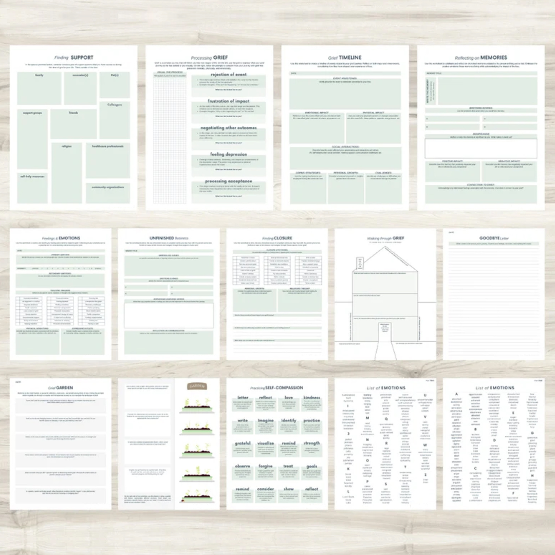 Grief Toolkit - 36 Therapeutic worksheets to Process loss, psychologist tools that will walk you through understanding and coping with grief