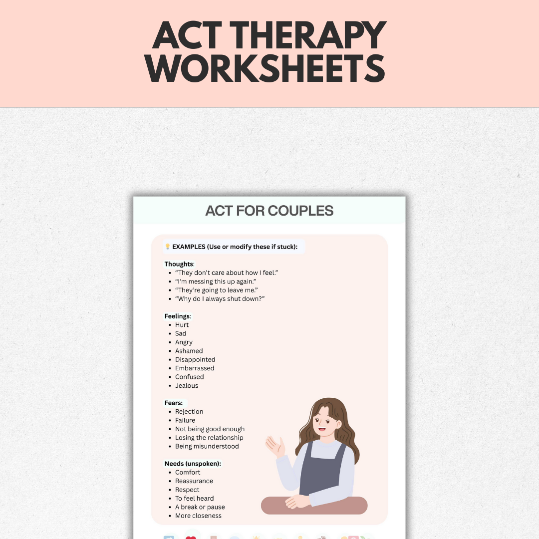 ACT Therapy Worksheets for Couples, Acceptance and Commitment Therapy for Healthy Relationships, Marriage Counseling, ACT Workbook Bundle
