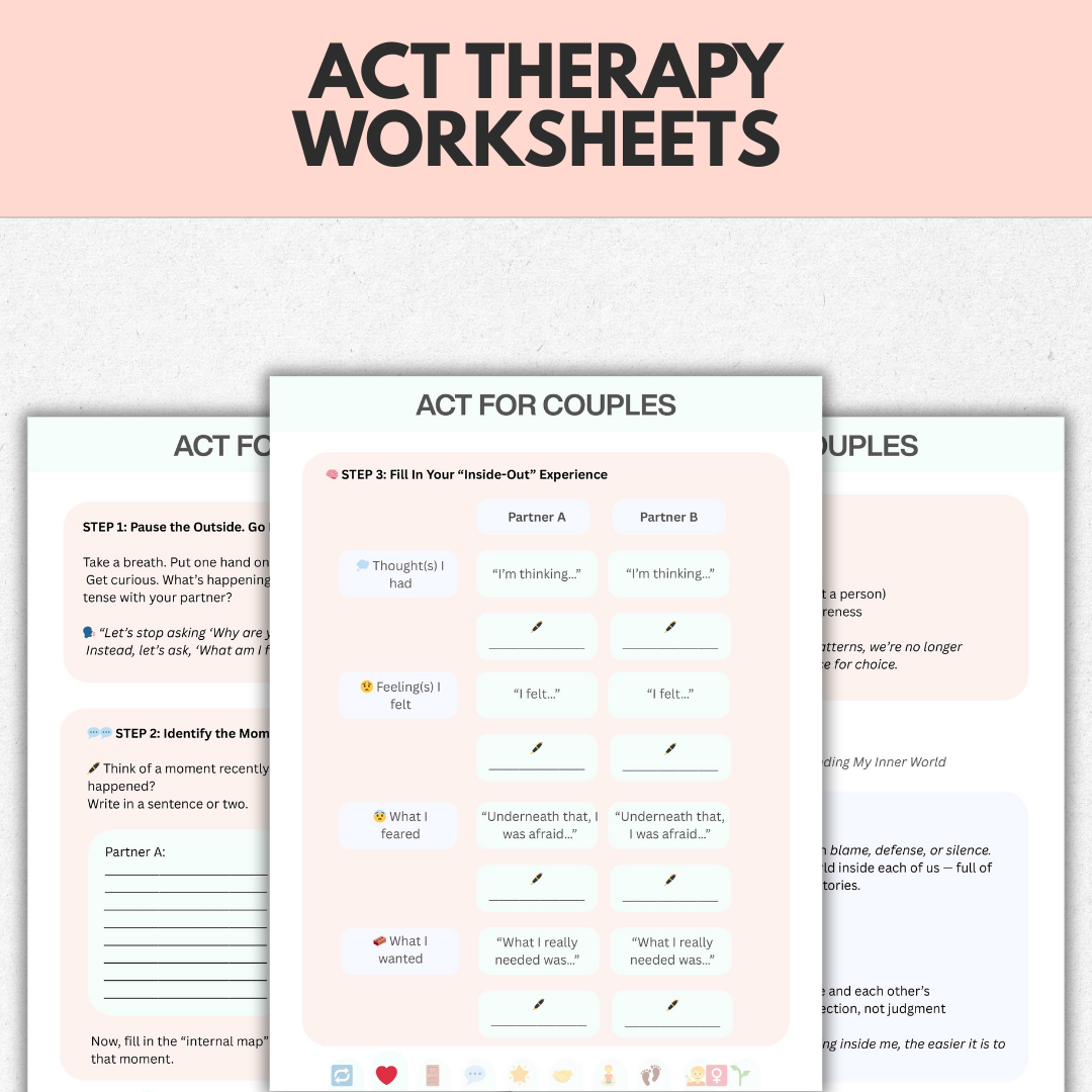 ACT Therapy Worksheets for Couples, Acceptance and Commitment Therapy for Healthy Relationships, Marriage Counseling, ACT Workbook Bundle