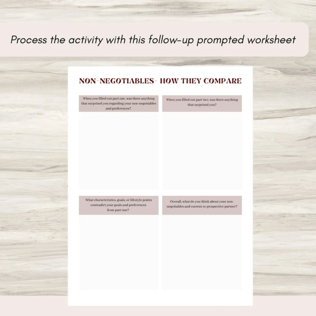 Non-negotiables in a relationship, Relationship Worksheets, Couples Counseling, Therapy Worksheets, Couples Therapy, Partner Communication