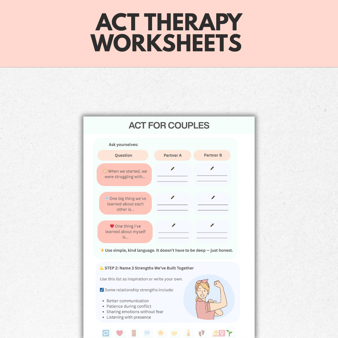 ACT Therapy Worksheets for Couples, Acceptance and Commitment Therapy for Healthy Relationships, Marriage Counseling, ACT Workbook Bundle