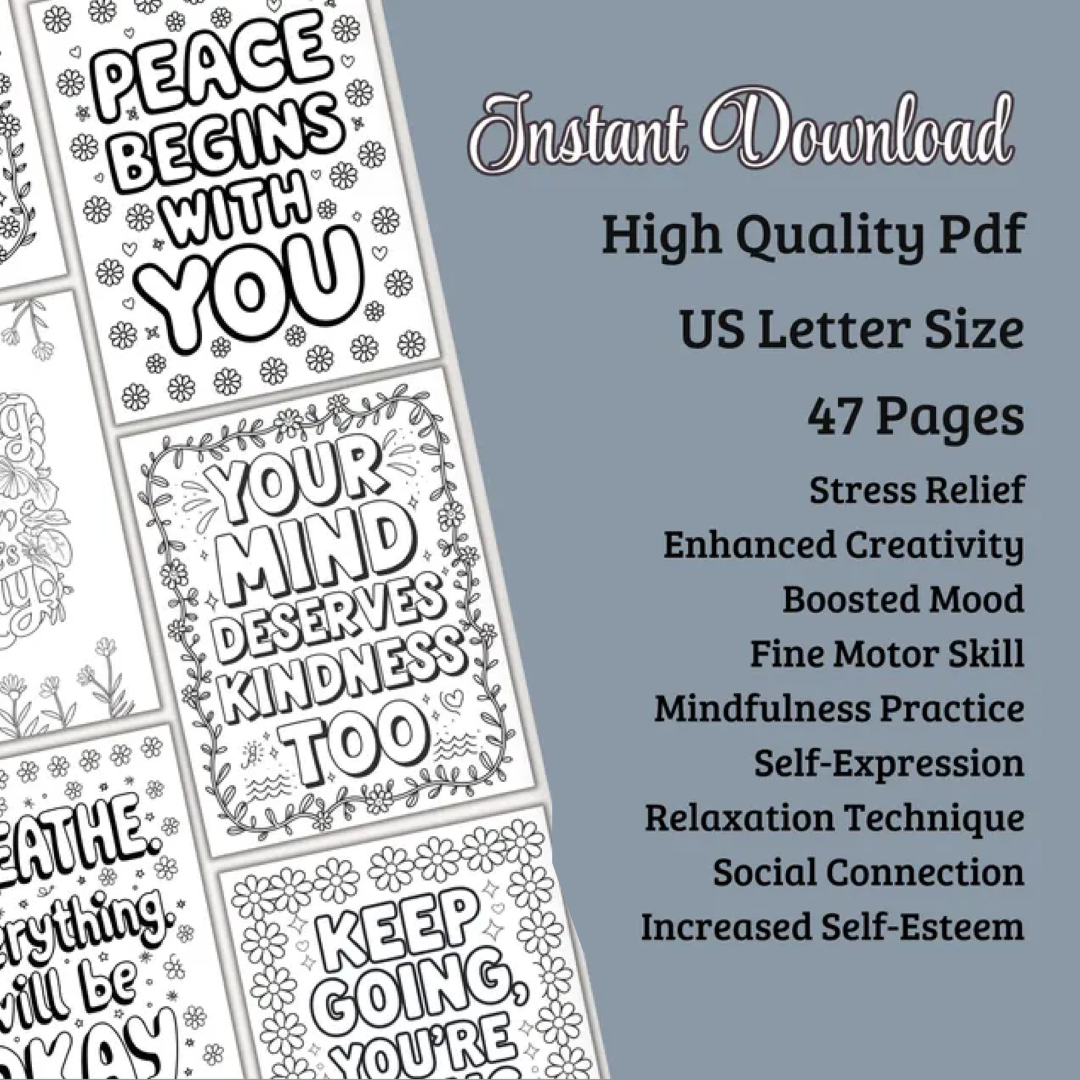 Mental Health Coloring Pages, Motivational Quotes Color Page, Inspirational Coloring Book, Positive Coloring Book, Motivational Coloring book