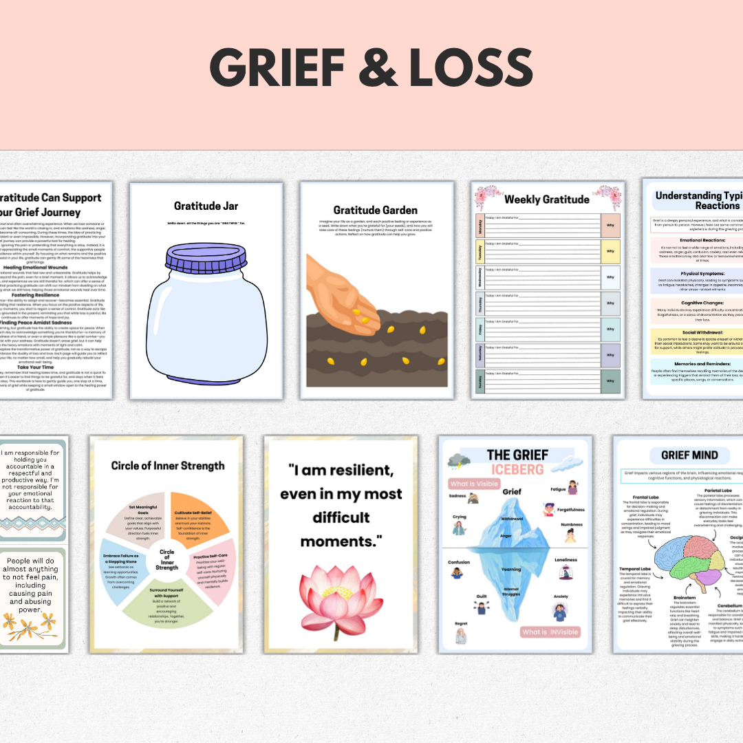 HYPERLINKED Grief and Loss Workbook, Therapy Worksheets, Grief Memory Journal, Bereavement, Healing Workbook, Stages of Grief Adults & Teens
