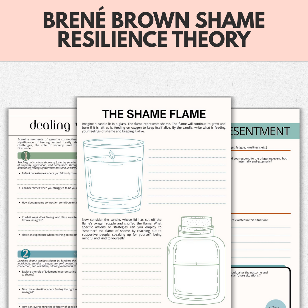 Brené Brown's Shame Resilience Theory, BRAVING Vulnerability, Living Wholeheartedly Empathy Boundaries Authenticity Resentment Worksheets Cards