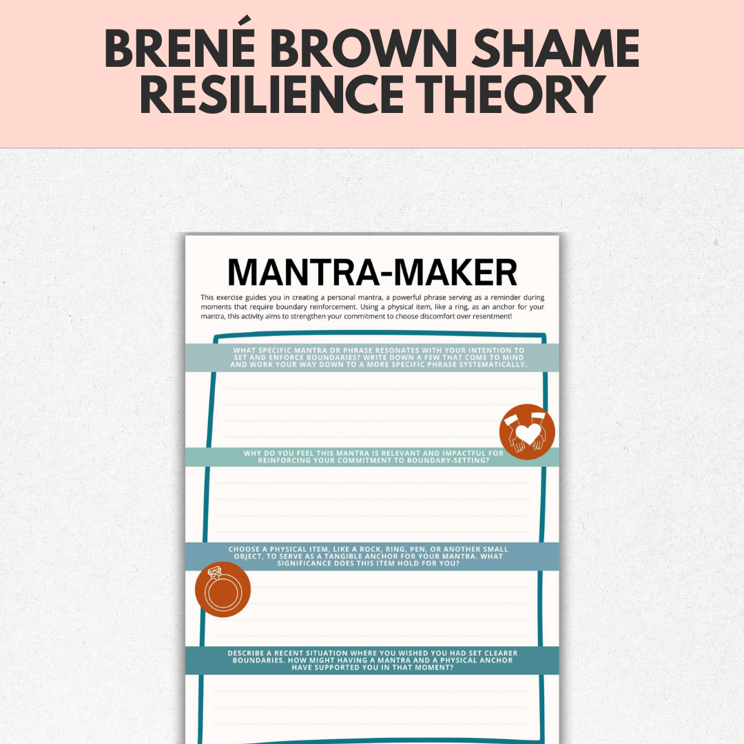 Brené Brown's Shame Resilience Theory, BRAVING Vulnerability, Living Wholeheartedly Empathy Boundaries Authenticity Resentment Worksheets Cards