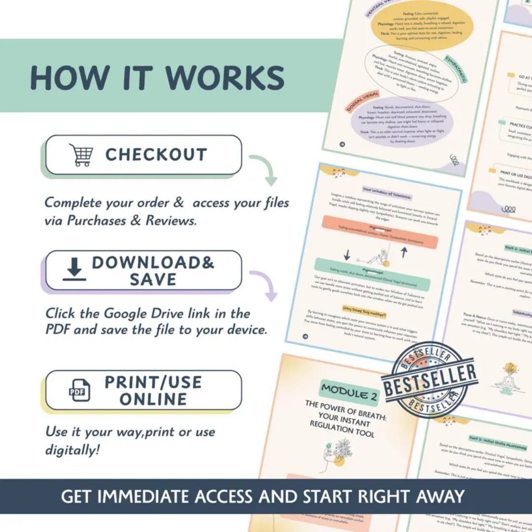 Nervous System Regulation Workbook, Polyvagal Theory, Somatic Exercises, Anxiety Relief, Grounding Techniques, Window of Tolerance, Stress Relief